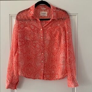Aeropostale L Coral White Sheer Long Sleeve Button Down Shirt N011